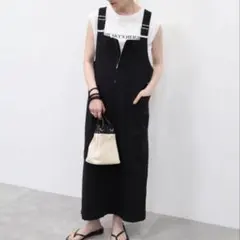 アメリカンホリック リネンブレンドIラインジャンパースカート L ブラックロング