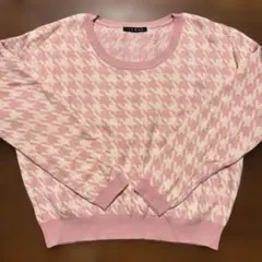 ピンク ハウンドトゥース 千鳥格子 セーター M