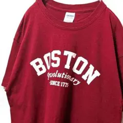 ギルダン ボストンレボリューショナリー Tシャツ えんじワインレッド赤L古着