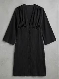 【美品】シアーストライプ ベルスリーブワンピース ブラック スリップ付