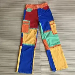 【SHEIN】カラフルパッチワークデニムパンツ　S