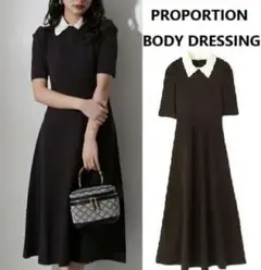 プロポーションボディドレッシング クラシカルレイヤーカラーニットワンピース 襟付