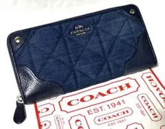 希少レア品☆COACHコーチ 長財布☆ラウンドファスナー デニム&レザー