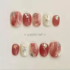 【オーダー】24.春ネイル　桜色&ホワイト　ニュアンス　オーロラ　ホロ