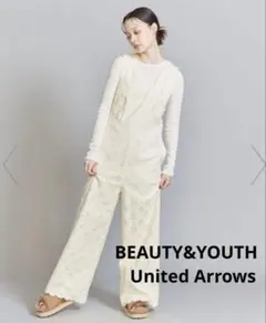 ユナイテッドアローズ　コットンブレンドレース オールインワン　ホワイト