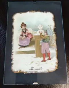 アンティーク カード クロモス フランス 蝶々の妖精 花 6.4×10.5cm