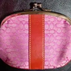 希少品　オールド　コーチ　シグネチャー　　がま口ポーチ　小銭入れ　ピンク
