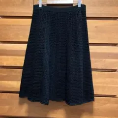 美品黒すかし編み膝下スカート メッシュ ミモレ レース