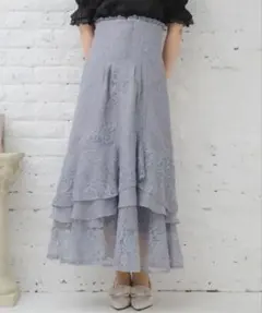 couture by ROJITA 総レースティアードロングスカート ブルーのサムネイル