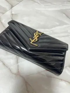(限定カラー)YSLサンローラン 長財布 ブラックエナメルゴールド 正規品