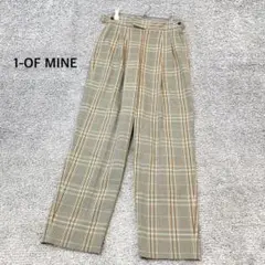 【1-OF MINE】2タックテーパードパンツ チェック くすみグリーン