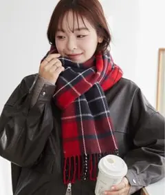 マフラー wego チェック　赤　レッド　ストール