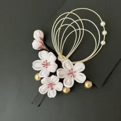 e-49 少なめ桜つまみ細工　水引髪飾り　卒業式　成人式　袴　着物　七五三