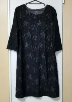Otto Collection 黒のレース 七分袖ワンピース