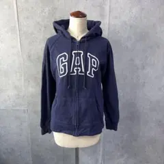 GAP ギャップ ジップアップパーカー ネイビー M 刺繍ロゴ