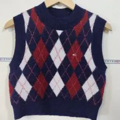 トミー TOMMY ジーンズ JEANS アーガイルベスト ニット S