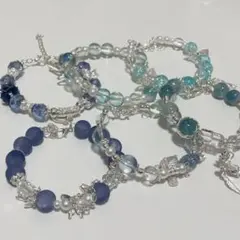 ハンドメイド 青系ビーズブレスレットセット