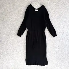 【アズール】 Vネック 太リブ ニット ワンピース (M) ドロップショルダー