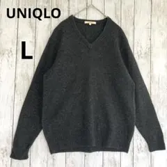 【UNIQLO】ユニクロ　メンズラムウールVネックニットセーター Lダークグレー