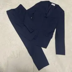 プラステ　リネンブレンド　ノーカラー　セットアップ　ネイビー