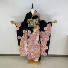 振袖セット成人式♡逸品美品‼️黒白総絞り豪華お振袖セット！正絹仕立て上がり 良好】豪華総絞り振袖7点セット◇164cm帯小物付フルセット黒白