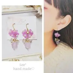 ＃97　フラワー　パープル　紫　ゆらゆら　大人かわいい♡ピアス/イヤリング