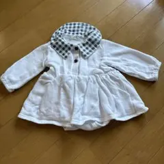 バースデイ　ホワイトロンパース 80サイズ チェック襟