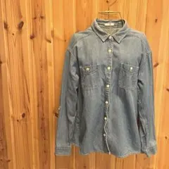 【シネマクラブ】シャツ　デニム　長袖　ポケット付　ブルー系　綿100％　前開き