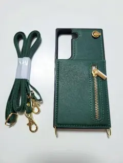 Android　スマホケース　S22　グリーン　合成皮革