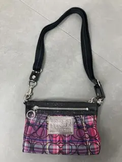 コーチ POPPY ショルダーポーチ タータンチェック×シグネチャー　紫