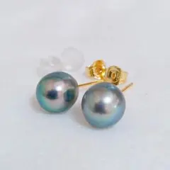 6017●k18Gp天然あこや真珠SV925刻印入！大珠ナチュラルスタッドピアス