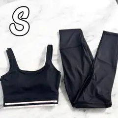 人気　ヨガウェア セットアップ ブラトップ ヨガパンツ バイカラー S 黒