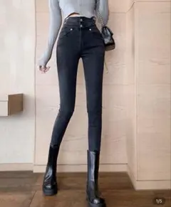 SHEINダークグレー ハイウエスト スキニーデニム M