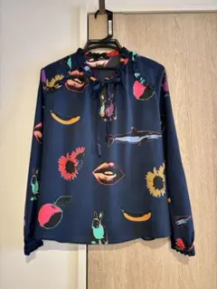 極美品⭐️PS ポールスミス　ブラウス　総柄　アートフルライブズ　ボウタイ