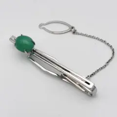 【天然石】ヴィンテージ ネクタイピン グリーン 翡翠色 シルバーカラー レトロ