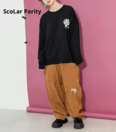 美品 ScoLar Parity クマ 刺繍が可愛い ワイド コーデュロイパンツ