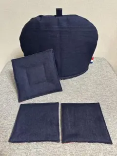 ハンドメイド　デニム　ティーコゼー　マット　コースター2枚　4点セット