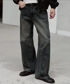 WYM VINTAGE WASHED CURVED DENIM インディゴブルー