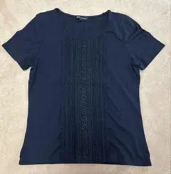 LAURA ASHLEY 半袖Tシャツ ネイビー レース切替のサムネイル