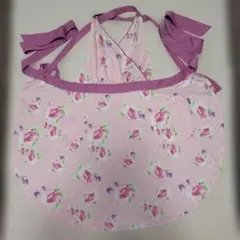 アフタヌーンティー　花柄ピンクエプロン クロスストラップ付き