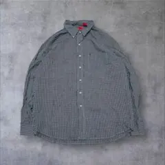 【IZOD】アメリカ古着チェック柄刺繍ロゴメンズ長袖シャツアメカジブラックXXL