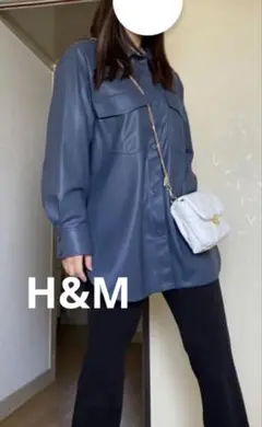 H&M レディースブルーネイビーレザージャケット