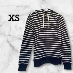 ストライプパーカー【XS】 レディース ネイビー フード付き カジュアル