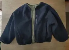 リバーシブルブルゾン　ボア✕ナイロン(ブラック✕カーキ)