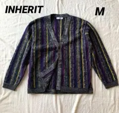 INHERIT インヘリット　ストライプ柄　ニット カーディガン　セーター　M