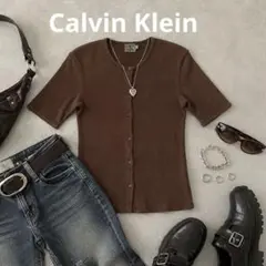 Y2K Calvin Klein CK リブカーディガン 半袖 ブラウンのサムネイル