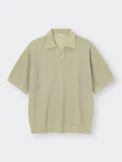 美品　GU　メッシュニットスキッパーポロシャツ　グリーン　XL　古着のサムネイル