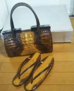 【ラストセール800円引】新品❢❢草履セット　カイマン・本皮　２３.5cm⑦①