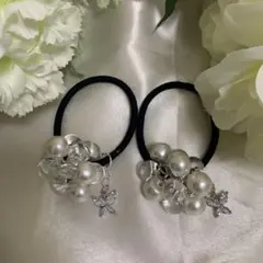 パール風ビーズ　ヘアゴム　2個セット