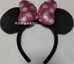美品　ディズニー　レア　ミニー　スパンコール　カチューシャ　ピンク　白　水玉